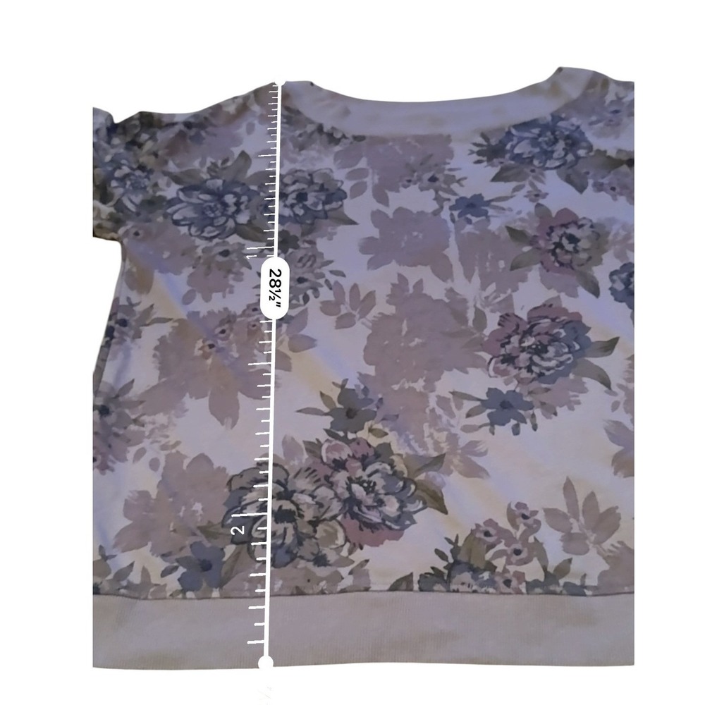 Maurices Floral Sweatshirt Womens 1X Purple French Terry Boat Neck Boho Pullover - Picture 6 of 6